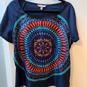 Banana Republic Navy and Orange Mandala Short Sleeve Top